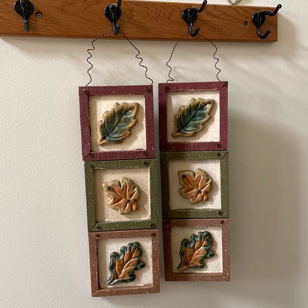 Set of two framed ceramic leaf panels